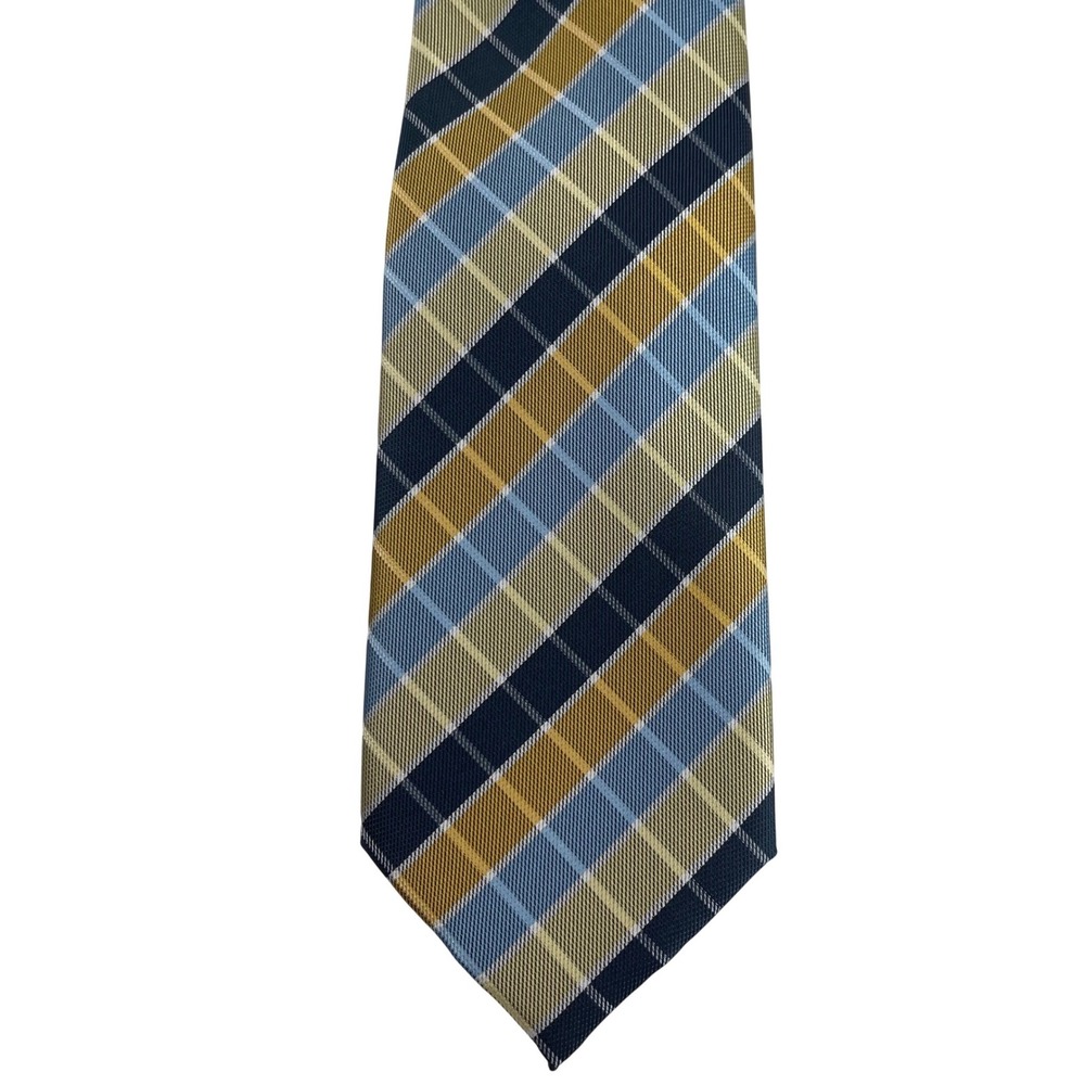 JOHN SPARKS Mens Plaid Necktie Silk Blend‎ Blue Gold Formal Business